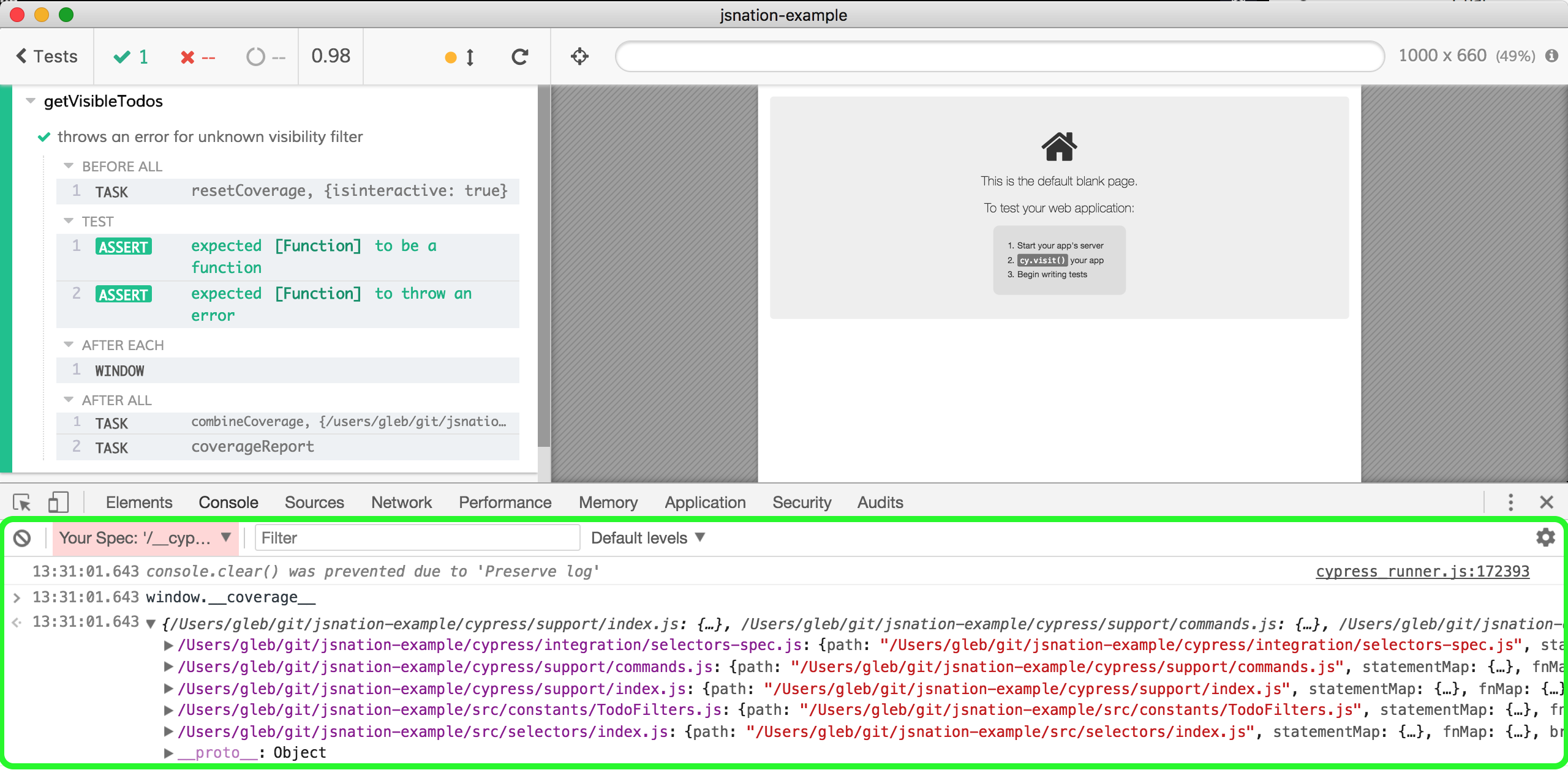 Code coverage in the unit test